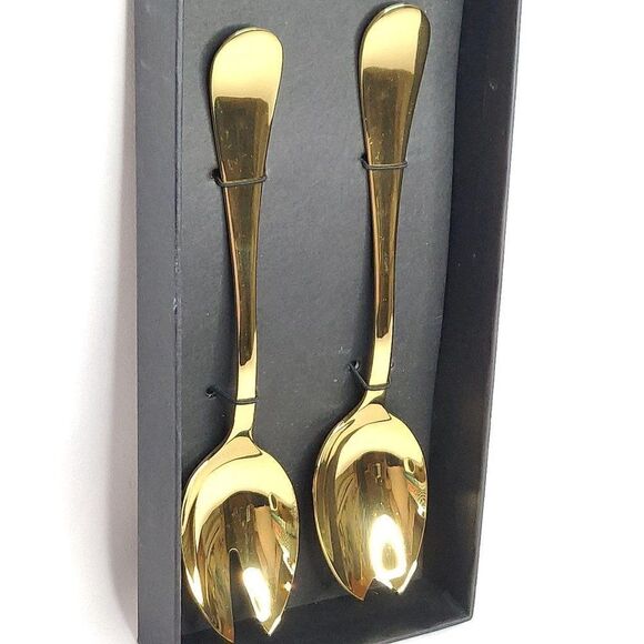 NEW Mepra 2 pc Salad Servers Spoons Gold Tone 18/10 Stainless Italy - Picture 3 of 5